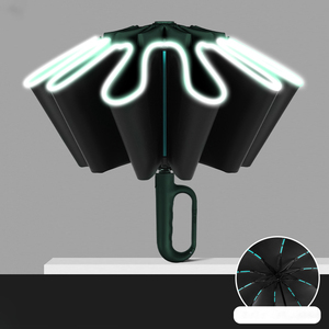 <span class=keywords><strong>Parapluie</strong></span> de voyage réversible automatique à 10 baleines avec bande réfléchissante personnalisée, poignée mousqueton, compact, anti-UV - Product Image 6