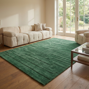 OCEAN ART COLLECTION Tapis de sol rectangulaire moderne géométrique en laine/coton, motif chevron, doux et moelleux, vert, avec envers en caoutchouc touffeté, pour salle de bain - Product Image 1