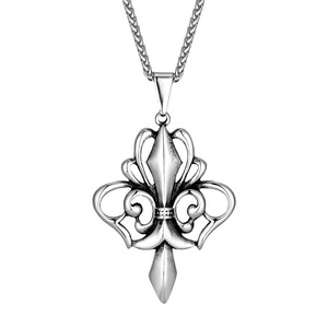 Stainless Steel Fleur De Lis Pendant Necklace For <b>Men</b> 60cm Chain Vintage Gothic Style Jewelry - Product Image 5