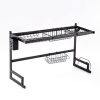 Égouttoir à vaisselle double niveau en métal de 85 cm, type autoportant, écologique, multifonctionnel, avec porte-ustensiles et rangement