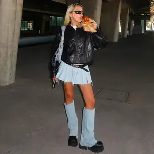 Retro Y2K mavi Denim pilili etekler kadın seksi mikro Mini etek pantolon bacaklar ile Schoolgirl 2023 güz yeni Streetwear