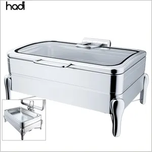 High quality best sale chafing dish price in dubai rectangle electric buffet stove chafing dish hydraulic hinge with glass lid