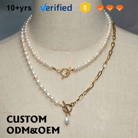 Collier de perles en forme de riz avec chaîne en acier inoxydable et fermoir OT, idéal pour un cadeau de fête des Mères