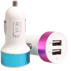 Micro Auto Universal Square Mini Portable 2 Double Dual USB Car Charger Power Adapter With Colorful Aluminum Ring