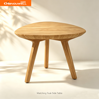 Ensemble de meubles de loisirs en teck massif toutes saisons, chaise longue enroulée de corde avec table d'appoint en teck à trois pieds pour jardin, hôtel ou complexe hôtelier
