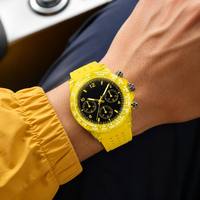 Montre chronographe analogique Miyota jaune transparente avec logo personnalisé, directement de l'usine, pour homme, mode sport, bracelet en caoutchouc, mouvement à quartz