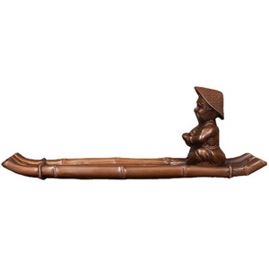 Quemador de incienso de bronce con diseño de barco de bambú estilo Gu Weng para uso religioso - Product Image 4