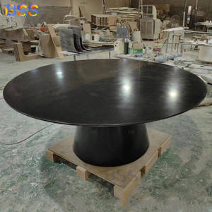 مكتب أسود مستدير لغرفة الاجتماعات مؤتمر مجلس الإدارة مخصص حجر رخامي كبير دائري تصميم مكتب - Product Image 3