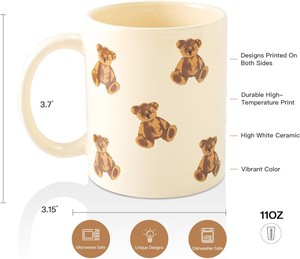 Caneca de Cerâmica Branca Cremosa de 11OZ para Casa e Escritório, Embalagem em Caixa, Caneca de Café com Urso de Pelúcia Charmoso, Presente Adorável para Crianças e Adultos - Product Image 6
