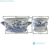 RYKB240-A Vente en gros Nouveaux pots de fleurs ovales en porcelaine à motif floral bleu et blanc pour la décoration intérieure et le jardin