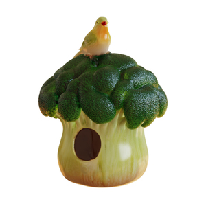 Bulk Premium Keramische Vogelhuisje Schattige Vogel Op Broccoli Sculptuur Op Maat Gemaakte Huisdierenhabitat Handgemaakt Binnentuin Decor Vogelhuis - Product Image 1