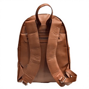 Unisex Solid Brown PU Leather <b>Backpack</b> Zipper Closure Front Pocket Durable Casual Daily Use Adjustable <b>Straps</b> - Product Image 2