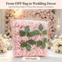 Roses artificielles de 8 cm avec tige, emballées en sachet, support en mousse PE, 25 têtes, haute qualité, style romantique, décorations de mariage