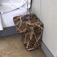 Table d'appoint moderne en marbre Emperador foncé, table de chevet en marbre naturel pour chambre à coucher, salon, décoration intérieure