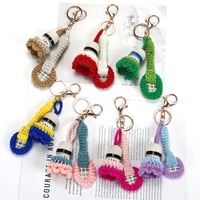 Porte-clés créatifs en forme de raquettes de badminton au crochet, style mignon, faits à la main, ornements pour couples, objets décoratifs pour sacs d'école
