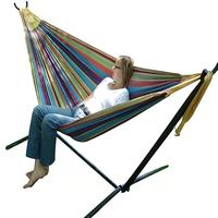 Hamac en toile pour le camping en plein air et la détente, hamac rayé en coton avec support, hamac avec support en bois