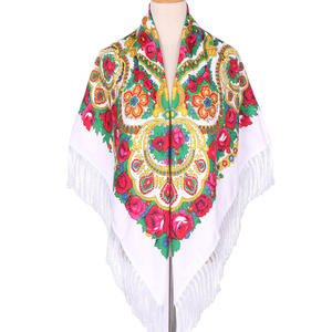 Vente en gros 2024 dernier châle à fleurs ukrainien 43 "carré traditionnel rétro Style russe imprimé femmes Bubushka Floral écharpe - Product Image 3