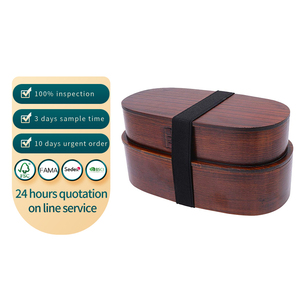 Japanese Bento Box Wooden Lunch Box Stackable Meal Prep Container Portable Food Carrier For School Office Double-Layer Brow