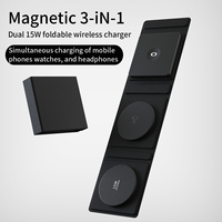 Nouveaux produits 2024 Chargeur sans fil pliable 15W rapide 3 en 1 Station de charge magnétique de voyage Double chargeur sans fil 15W