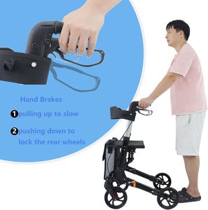 Lightweight 16lbs <strong>Rollator</strong> <strong>Walker</strong> for Seniors 4X8 Wheels with Handbrake Padded Seat &amp; Backrest Convenient Folding Walking Aid - Product Image 5