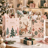 Sacs en papier cadeau personnalisés avec poignée torsadée, motifs botaniques de Noël, imprimés sur mesure, plusieurs tailles disponibles