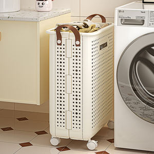 Organisateur de stockage de vêtements sales pliant domestique économiser de l'espace panier de rangement de blanchisserie bacs avec roues et poignée - Product Image 4