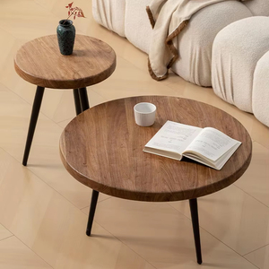 Rustic Modern <b>Solid</b> <b>Wood</b> Round Coffee Table Set Adjustable Features for Small Apartment Living Room Balcony Customized Color - Product Image 1