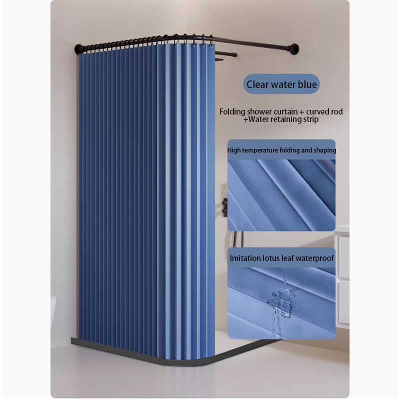 Bleu-rideau de douche + tringle à rideau + bande de retenue d'eau
