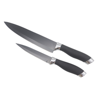 Bas prix en acier inoxydable 2cr14 lame de revêtement antiadhésif PP et TPR manche noir 4pc ensemble de couteaux de cuisine