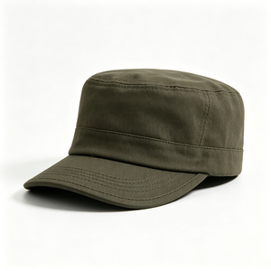 Wholesale Image Soft Common Blank <b>Flat</b> Top Cadet Cap Custom Logo Dark Olive Closed-Back Short Curved Brim Outdoor Men Casual <b>Hat</b> - Product Image 2