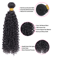 Rambut Manusia India Mentah Keriting Longgar Tanpa Proses dalam Bentuk Bundel dengan Closure, Bundel Rambut Keriting India Virgin dari Vendor Ekstensi Rambut Manusia