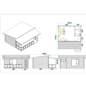 Casetta Prefabbricata in Legno di Pino con Terrazza, 1 Camera da Letto, 1 Bagno, <span class=keywords><strong>Bungalow</strong></span> per <span class=keywords><strong>Glamping</strong></span> Resort, Montaggio Rapido - Product Image 1