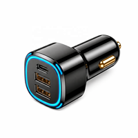 Chargeur de voiture 75W Triple PD 30W Type-C + 22.5W USB-A*2 avec anneau lumineux LED bleu glace, charge rapide et sûre, certifié FCC, OEM ODM