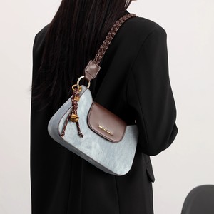 Wholesale New Fashionable Denim <b>Fabric</b> Crossbody Shoulder <b>Bag</b> Faux Leather Ladies Tote Handbags Underarm <b>Bag</b> - Product Image 6