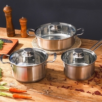 6 pièces en acier inoxydable sans revêtement ensemble d'ustensiles de cuisine cuisinière à induction à gaz universel pot à lait ensembles de marmites à soupe avec couvercle en verre pour un usage domestique