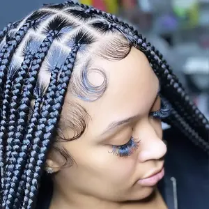 عينة مجانية من الشعر المستعار المضفر من الشعر الطبيعي للنساء، باروكة أمامية شفافة مضفرة على شكل كورنرو. بيع بالجملة من موردي الباروكات المضفرة بدون غراء - Product Image 1