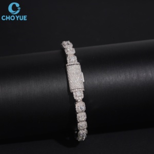 Pulsera de Plata de Ley S925 con Halo Cuadrado de Moissanita VVS, Joyería Hip Hop de Moda, Bañada en Rodio, Pulsera de Moissanita Cúbica - Product Image 4