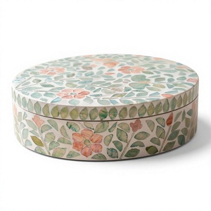 Boîte en bois de luxe en nacre à motif floral, forme ovale, pour le rangement du chocolat, produit artisanal de l'usine vietnamienne - Product Image 1