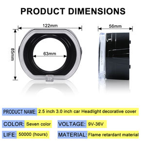 ฝาครอบตกแต่งวงแหวนไฟ LED Angel Eyes ขนาด 3 นิ้ว 2.5 นิ้ว รุ่น Square Shade สำหรับดัดแปลงไฟหน้ารถยนต์ 12V H4 ใช้ได้กับรถยนต์ทั่วไป - Product Image 3