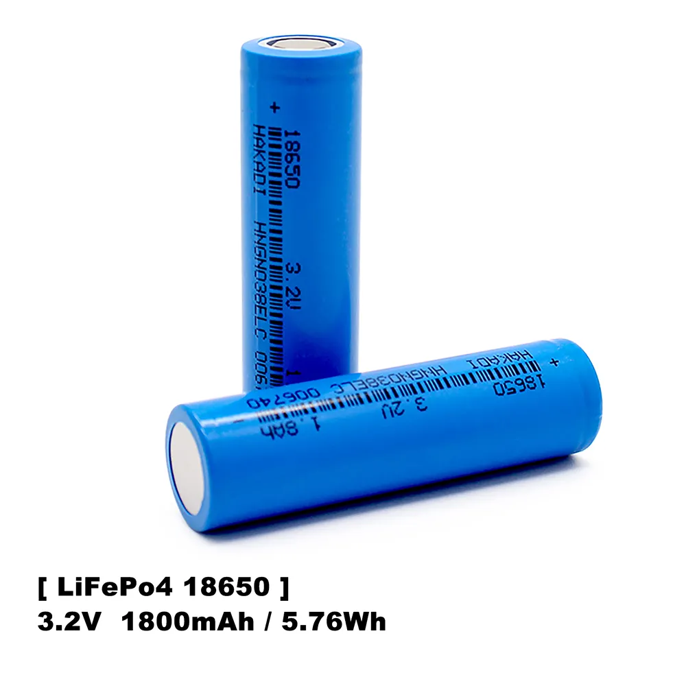 Baterai 3.2V Lifepo4 18650 Dapat Diisi Ulang HAKADI Siklus Dalam Baterai 18650 1800MAh untuk Alat Listrik Penyimpanan Energi Surya