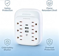 2026 Yeni Basit ABD Duvar Prizi Aşırı Gerilim Koruyucu, 6 AC Priz 2USB-A+1Type-C 3.4A Hızlı Şarj Soket Uzatıcısı Ev Otel Yurt için