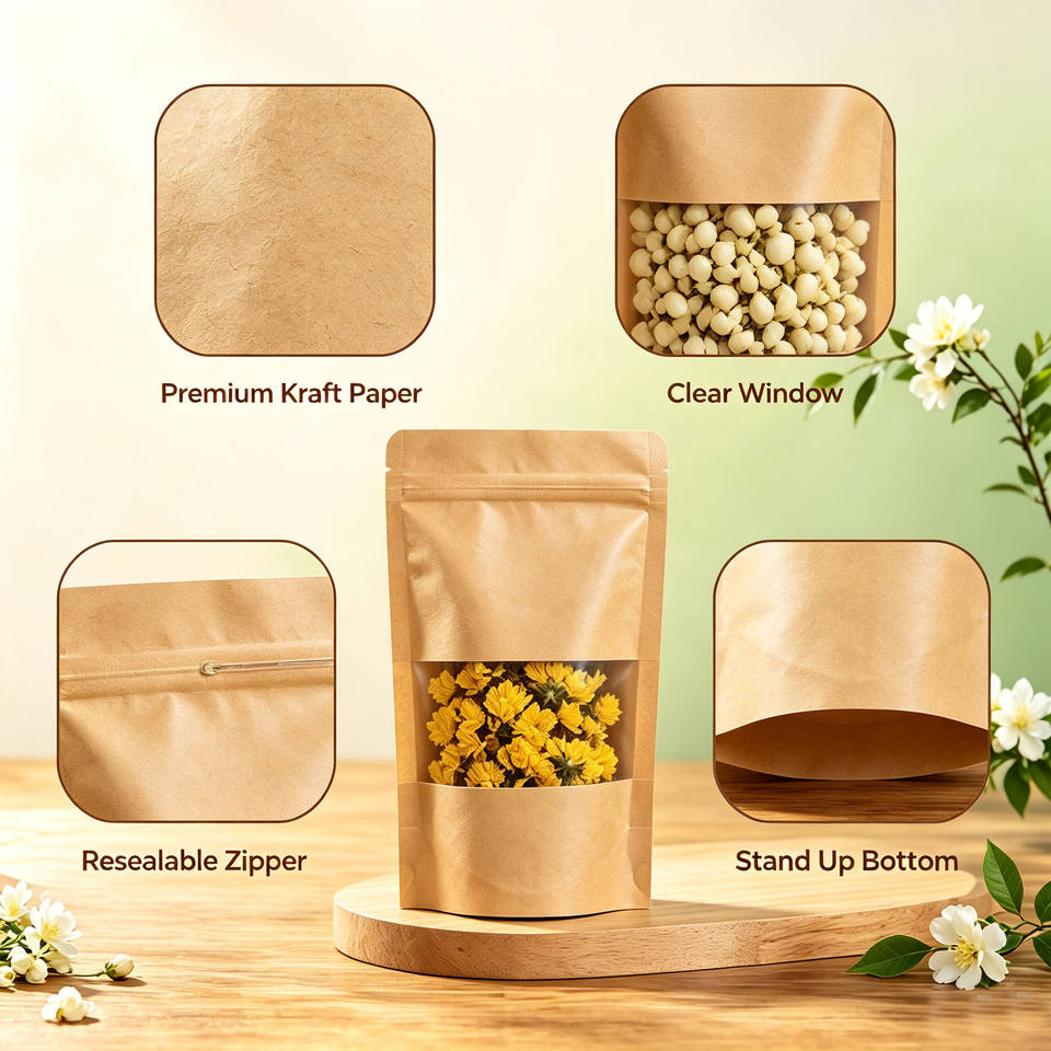 Food Grade Kraft Paper Thickened Moisture-Proof Stand Pouch Clear ...