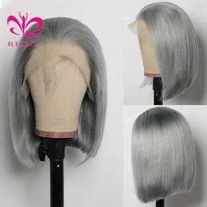 13x4 <span class=keywords><strong>gris</strong></span> <span class=keywords><strong>plata</strong></span> color Bob <span class=keywords><strong>corto</strong></span> transparente encaje Frontal PELUCAS CABELLO humano <span class=keywords><strong>gris</strong></span> encaje frontal peluca para mujeres prearrancado - Product Image 3