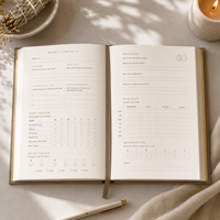Journal de bien-être LABON personnalisé en lin taupe, agenda guidé, planificateur d'équilibre holistique esprit-corps, carnet de luxe pour l'auto-soin