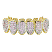 Grillz — clous de dents dorés pour femme, ensemble personnalisé, Fuchsia cubique, zircone, Micro pavé, pour cadeau de noël, nouveau