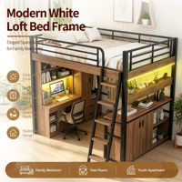 Lit mezzanine en métal avec escalier de rangement, bureau multifonctionnel, canapé, gain de place, pour chambre, hôtel, appartement, dortoir, design moderne
