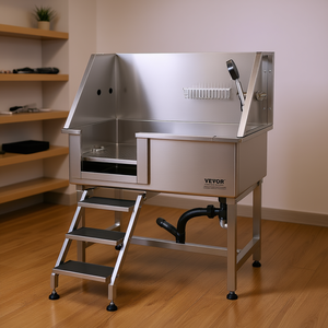 Baignoire de toilettage pour chien Vevor en acier inoxydable, 38 pouces, avec rampe d'escalier, tiroir de rangement, grille de sol et robinet pour le bain des animaux - Product Image 2