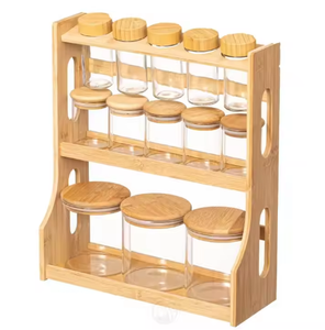 Étagère de rangement <span class=keywords><strong>en</strong></span> <span class=keywords><strong>bambou</strong></span> pour pot à épices avec bouteilles <span class=keywords><strong>en</strong></span> verre pour garde-manger de cuisine - Product Image 2
