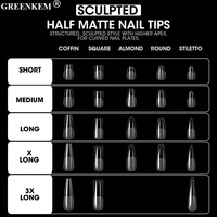 16 Tailles de faux ongles invisibles semi-mat en boîte, formes Cercueil, Carré, Amande, Stiletto, pointes sculptées