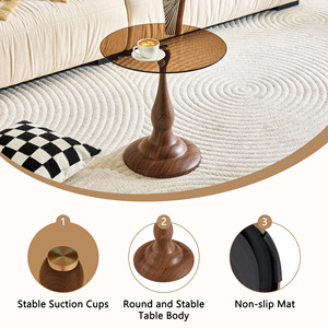 Tavolino Rotondo Piccolo con Finitura Effetto Noce e Piano in Vetro, Arredamento per Soggiorno - Product Image 6